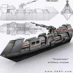 3DRT - Sci-Fi Naval Vessel - Penetrator Low-poly 3D model