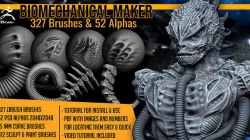 Biomechanical Maker 327 ZBrush Brushes And 52 Alphas 3D model