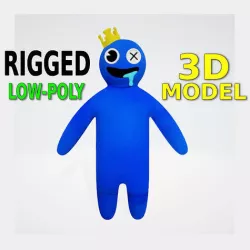 Blue Rainbow Friends Inspired Rigged Character Low-Poly 3D Model Low-poly 3D model