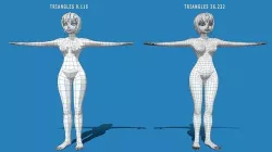 Female anime base mesh character Low-poly 3D model