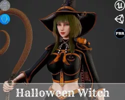 Halloween Witch Girl - Game Ready Low-poly 3D model