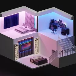 Immersive Isometric Room with Gaming Bedroom and Living Areas 3D model
