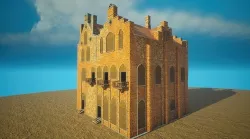 Medieval House library- interior and exterior design Low-poly 3D model