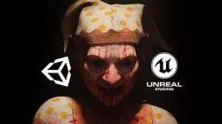 Scary old woman clown for horror game Low-poly 3D model