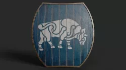 Slavic hybrid shield-painted blue with bull symbol Low-poly 3D model