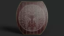 Slavic hybrid shield-painted red with deer symbol Low-poly 3D model