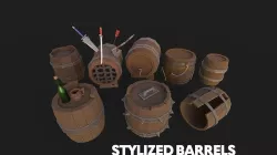 Stylized Barrels Pack  Low-poly 3D model