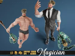 Stylized Bodybuilder Magician 3D Character - rigged Low-poly 3D model