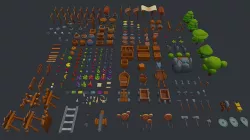 Stylized set of items Low-poly 3D model