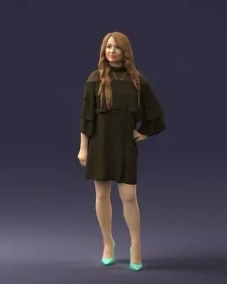 Woman in dark green short dress 0378 3D model