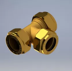 Tee piece, 15mm compression fitting, brass