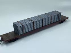HO Scale 75ft Flatcar Freight Train car with a Pipe Load 