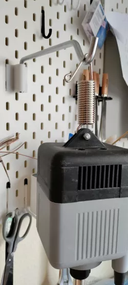 Pendant motor hanger/arm hinge for peg-board