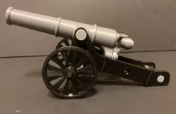 Cannon with a trigger and vertical aiming system.