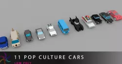 11 pop culture cars Low-poly  3D model