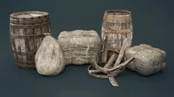 Bags and Barrels Low-poly  3D model