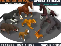 Low Poly Animals Africa Cartoon Collection - Animated 04 Low-poly  3D model