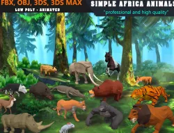 Low Poly  Big Collection Animals Africa Cartoon  - Animated Low-poly  3D model