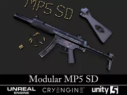 Modular MP5 SD - Textured - Game Ready Low-poly  3D model