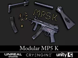 Modular MP5K - Textured - Game Ready Low-poly  3D model