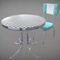 Retro Dinning Chair With Round Table Low-poly  3D model