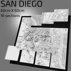 3D San Diego | Digital Files | 3D STL File | San Diego 3D Map | 3D City Art | 3D Printed Landmark | Model of San Diego Skyline | Art
