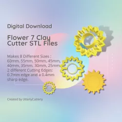 Flower 7 Clay Cutter - Sunflower Floral Botanical STL Digital File Download- 8 sizes and 2 Cutter Versions