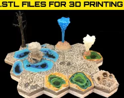 GEYSER SET - "HEX" TILES FOR A HIGHLY DETAILED 3D GAME BOARD.