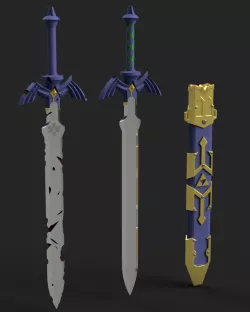 Legend of Zelda Breath of The Wild/Tears of The Kingdom - Master Sword, Damaged Master Sword, and Scabbard