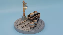 Medieval miniature barrel cart lantern