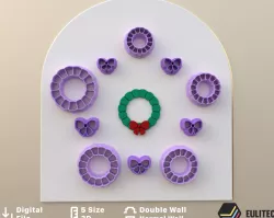 POLYMER CLAY CUTTERS Christmas Wreath and Bow/Ribbon 4 size 2 version cut/EULITEC.COM/CC/COPYRIGHTED LICENSE