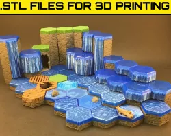 WATER SET - "HEX" TILES FOR A HIGHLY DETAILED 3D GAME BOARD.
