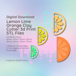 Lemon Slice Clay Cutter - Lime Orange STL Digital File Download- 8 sizes and 2 Cutter Versions