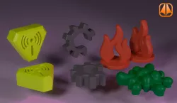 Nemesis gameboard FIRE-DAMAGED-NOISE-SLIME Tokens
