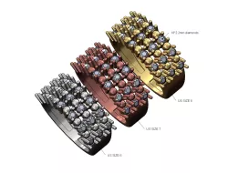 Triple row diamond and beads band 3D print model
