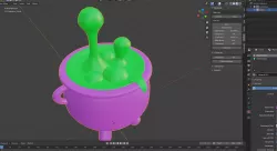 Witch cauldron with potion. Blender and STL