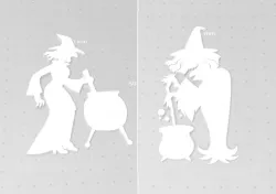 Witch with Cauldron Silhouette, Witch Stirring Cauldron, 2D Wall Art, Window Art, Projector, Stencil, Art