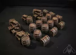 Wooden Crate and Barrel Scatter Set