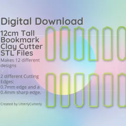 12cm Tall 3cm Wide Bookmark Clay Cutter - STL Digital File Download- 12 designs and 2 Cutter Versions