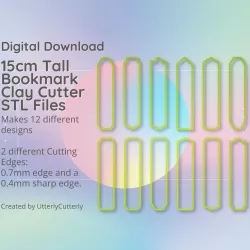 15cm Tall 3cm Wide Bookmark Clay Cutter - STL Digital File Download- 12 designs and 2 Cutter Versions