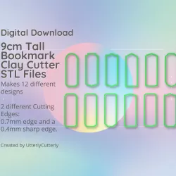 9cm Tall 3cm Wide Bookmark Clay Cutter - STL Digital File Download- 12 designs and 2 Cutter Versions