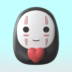 Chibi Kaonashi holding a heart keychain Valentines gift