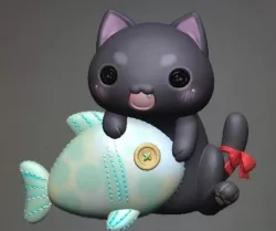 Chibi SD cat with fish toy cute figure
