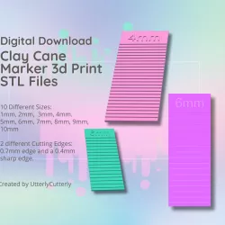 Clay Cane Marker Guides- STL Digital File Download- 10 different sizes, all embossed