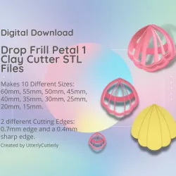Drop Frill Petal 2 Clay Cutter - Flower STL Digital File Download- 10 sizes and 2 Cutter Versions