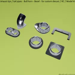 Exhaust tips / tail pipes - Bull horn - Bezel - for custom diecast / RC / Model kit