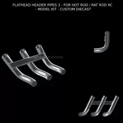 FLATHEAD HEADER PIPES 3 - EXHAUST FOR HOT ROD / RAT ROD RC - MODEL KIT - CUSTOM DIECAST