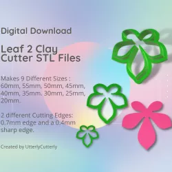 Leaf 2 Clay Cutter - Tropical Jungle STL Digital File Download- 9 sizes and 2 Cutter Versions