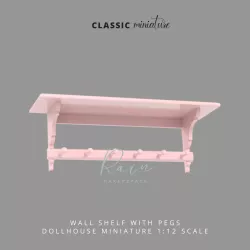 Miniature Wall Shelf With Pegs, Small Shelf With Little Hooks, Miniature Furniture Vintage, 1:12 Doll House Wall Shelf With Hook