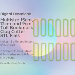 Multisize Bookmark Clay Cutter, 15cm, 12cm and 9cm Tall by 3cm Wide - STL Digital File Download- 12 designs and 2 Cutter Versions
